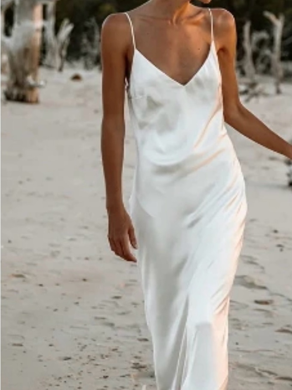 Satin White Slip Dress with Spaghetti Straps